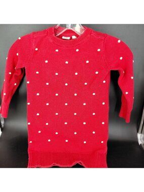 Gap Kids Sweater Dress Girl XS Red Polka Dot Knit Long Sleeve Casual Nautical